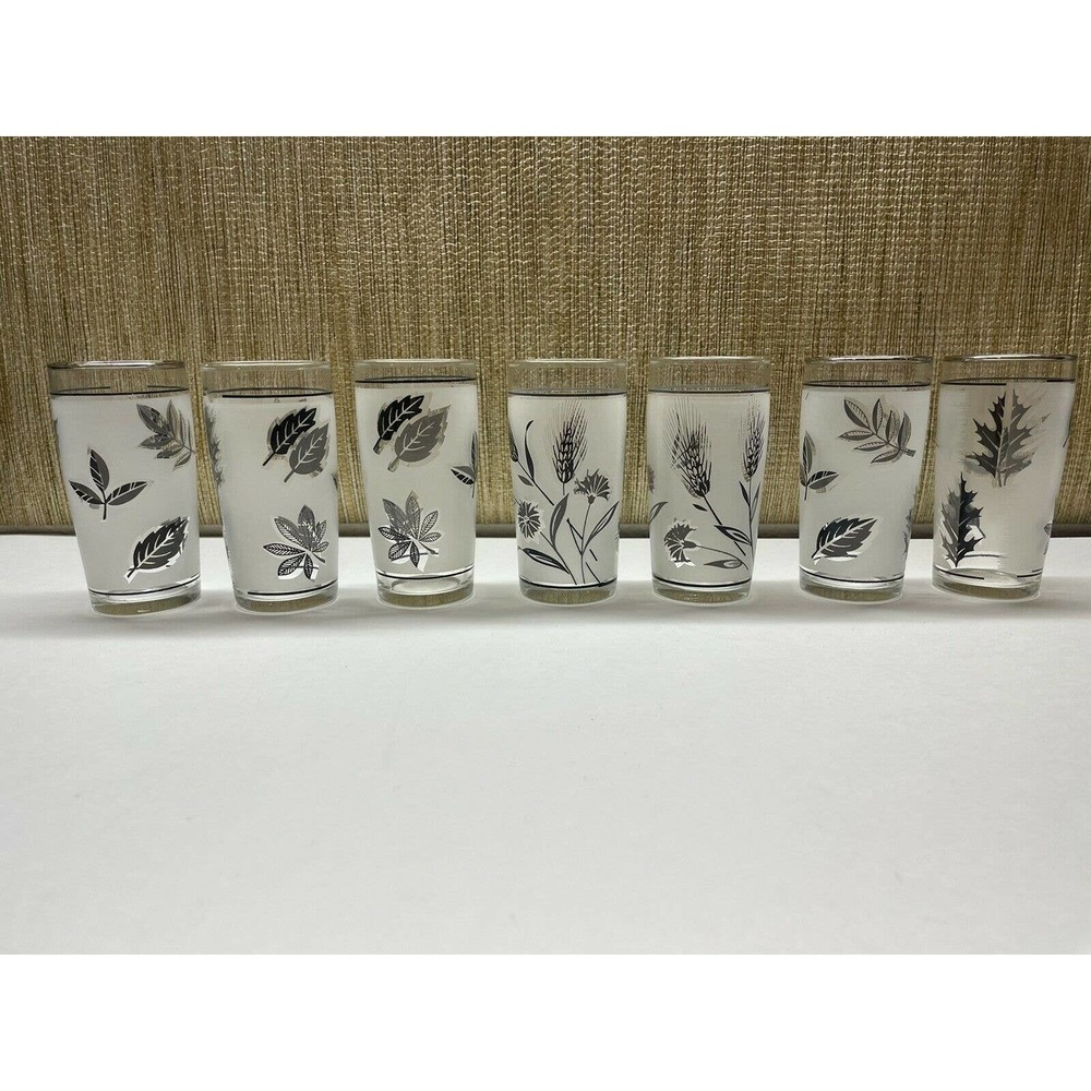 Vintage Libbey Frosted leaf & wheat LOT OF 7
